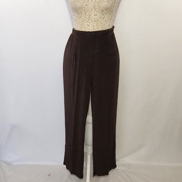 Chico’s Travelers Size 2P/12-14 Brown Elastic Waist Wide Leg Slinky Pants Travel - Picture 1 of 11